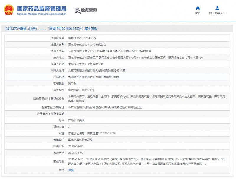 泰爾茂 血管介入配件 橈動脈止血器  XX*RF06