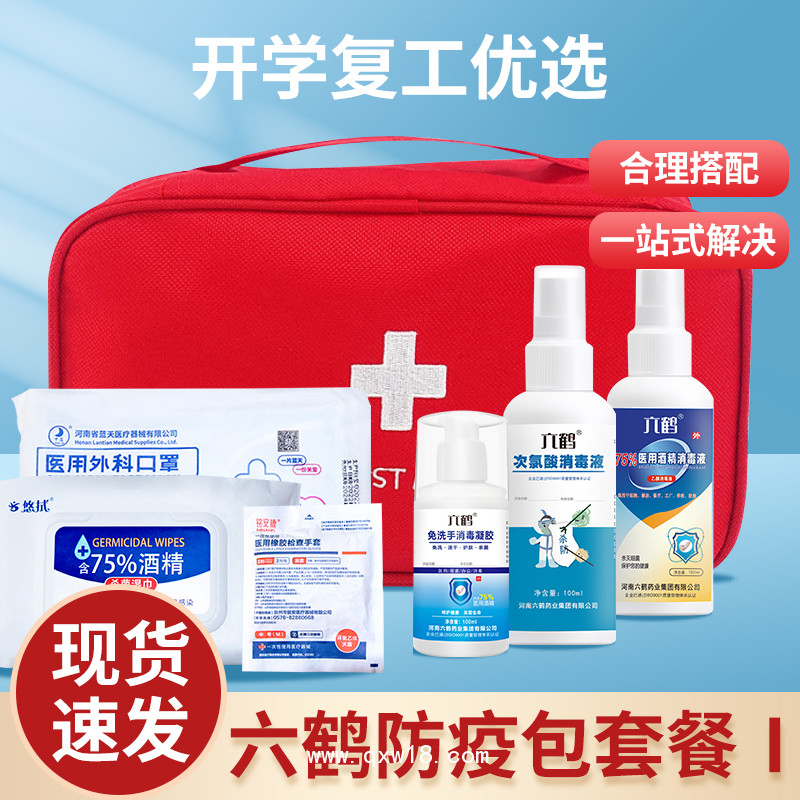六鶴防疫包組合定制酒精消毒液免洗凝膠口罩濕巾套餐會議學(xué)校工廠